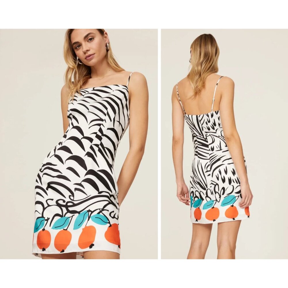 Staud Lemons Coloful Square Neck Mini Slip Dress Size 8 Summer Picnic Party